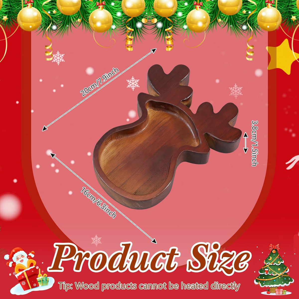 Jingmore 4 Pcs Christmas Wooden Bowl Tray Elk Dough Board