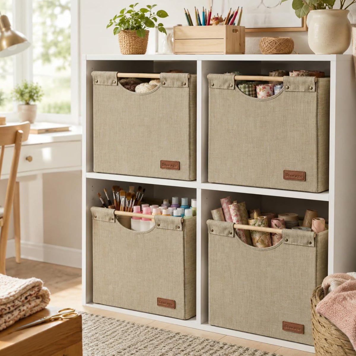 KAKAMAY Cube Storage Bin 13x15x13 Storage Cubes for Kallax 4-Pack Khaki