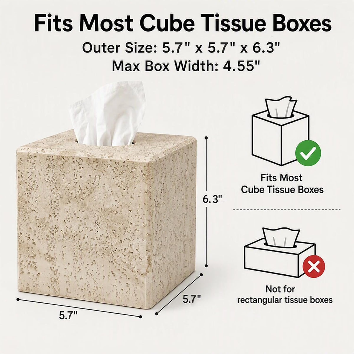 Painted Tissue Box Cover, Stone-Textured Square Holder, Magnetic Base