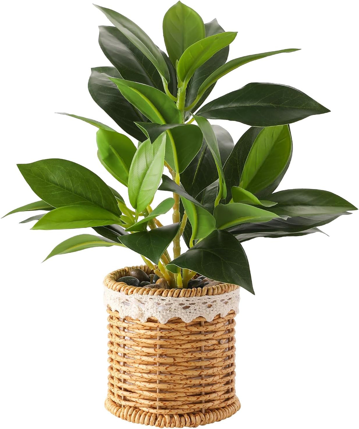Nubry 10" Small Fake Plants Indoor Artificial Potted Plants with Woven Pot