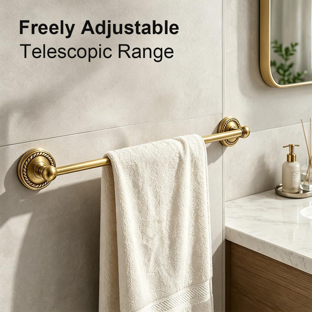 Wall Mounted 4 Pcs Antique Brass Bathroom Hardware Set Gold Bathroom Accessories, Vintage Bath Towel Bar Toilet Paper Holder Towel Ring & Double Robe Hook Kit for Shower Room