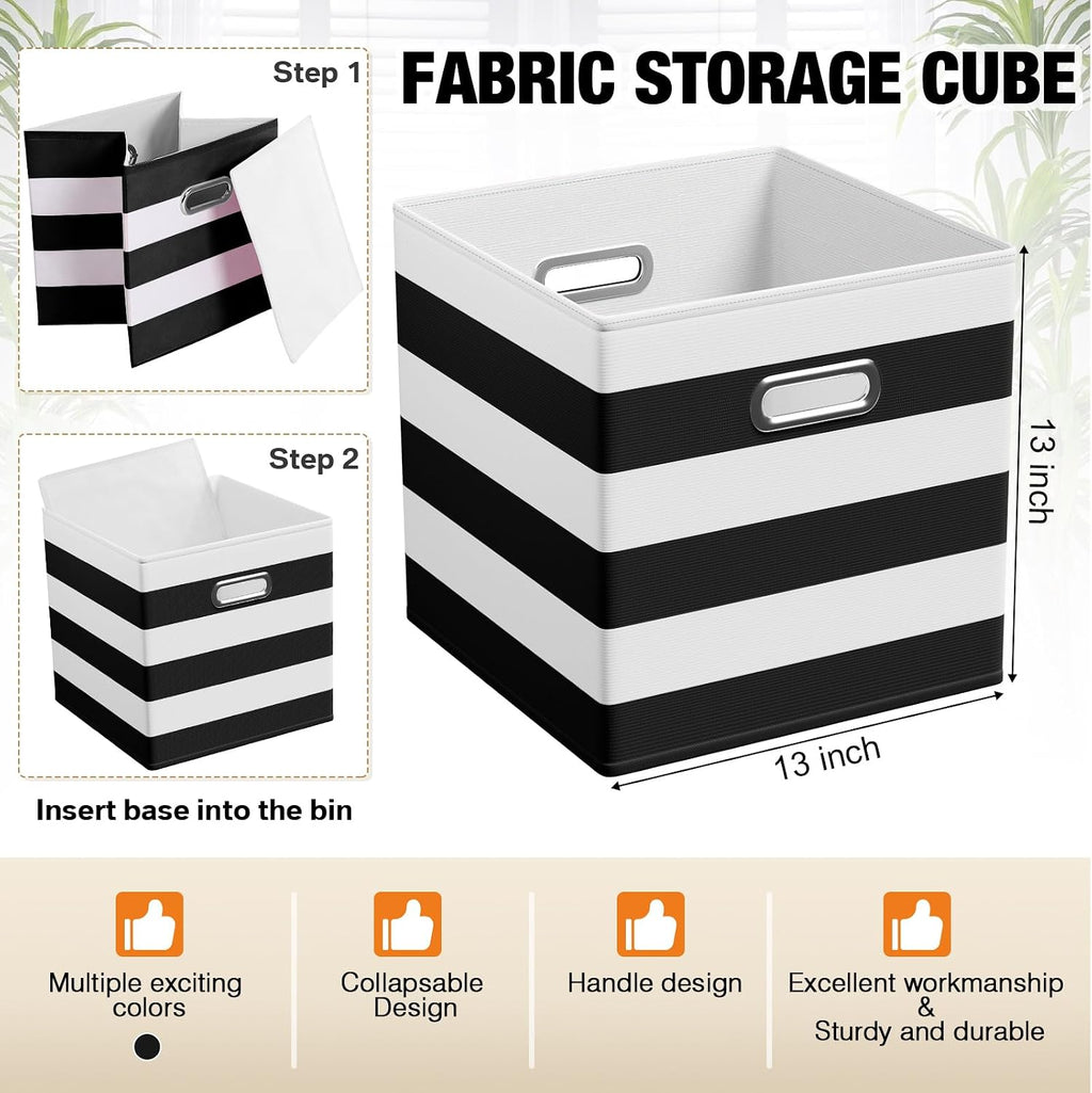 CroBlissful 13 Inch 6 Pcs Fabric Storage Cubes with Handle, Black and White