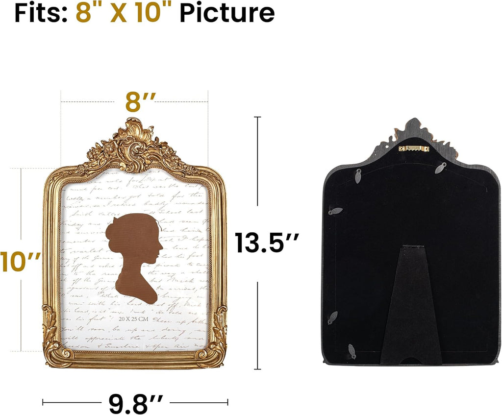 AELS 8x10 Inch Vintage Picture Frame, Elegant Antique Photo Frames with Glass Front, Photo Display, Tabletop Wall Hanging, Gift Ideas, Gold