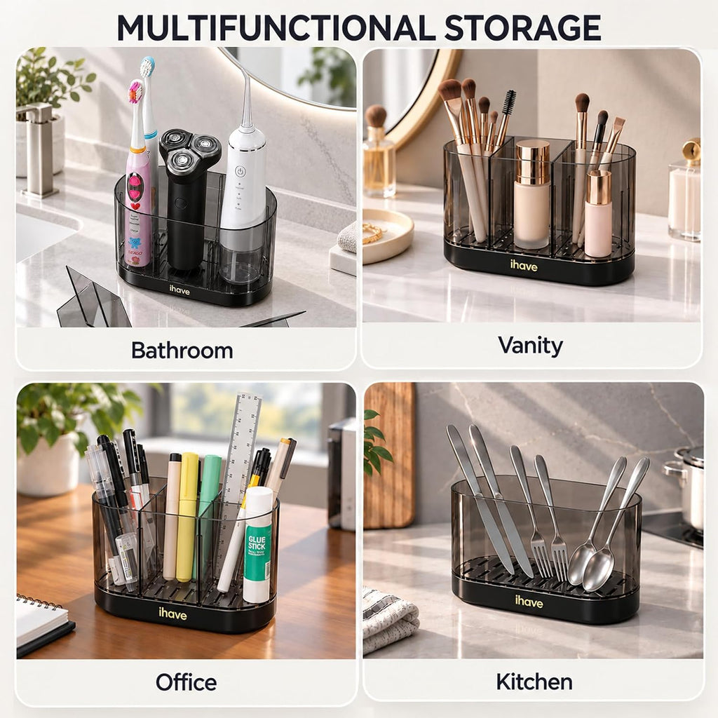 iHave Toothbrush Holders, Bathroom Counter Organizer with Wall Mount, Black