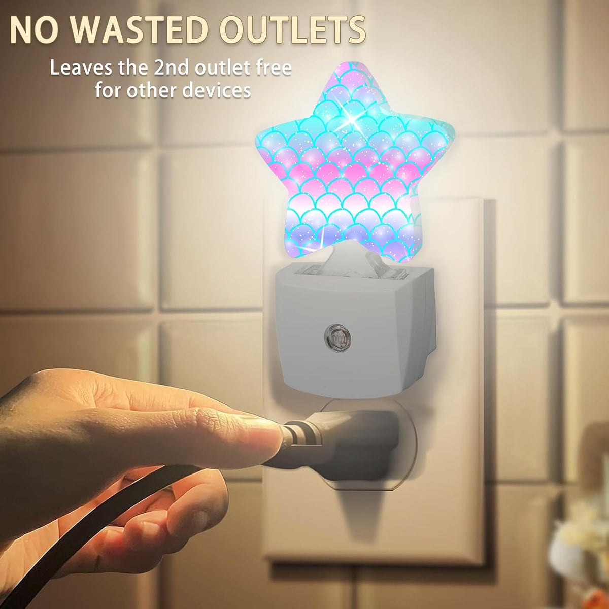Kawaii Fish Scale Night Light,Dusk to Dawn Smart Sensor Nightlight for Bedroom Bathroom Kitchen Hallway Stairs Hallway,Plug-in,Energy Efficient Decor Desk Lamp Gifts