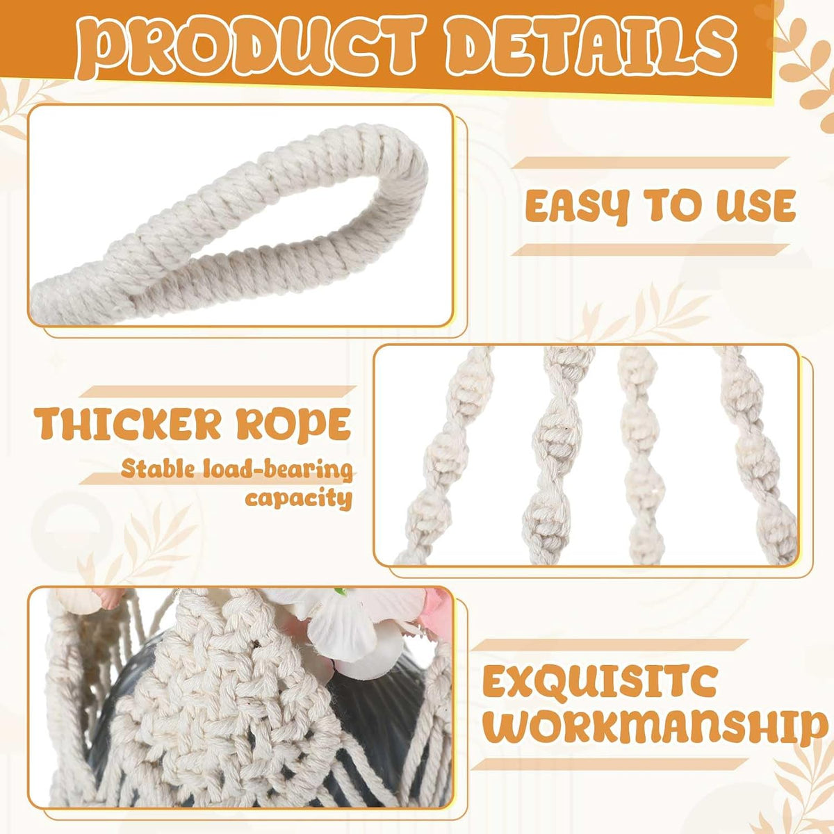 4 Pack Macrame Plant Hanger, Boho Hanging Planter for 8" Pot