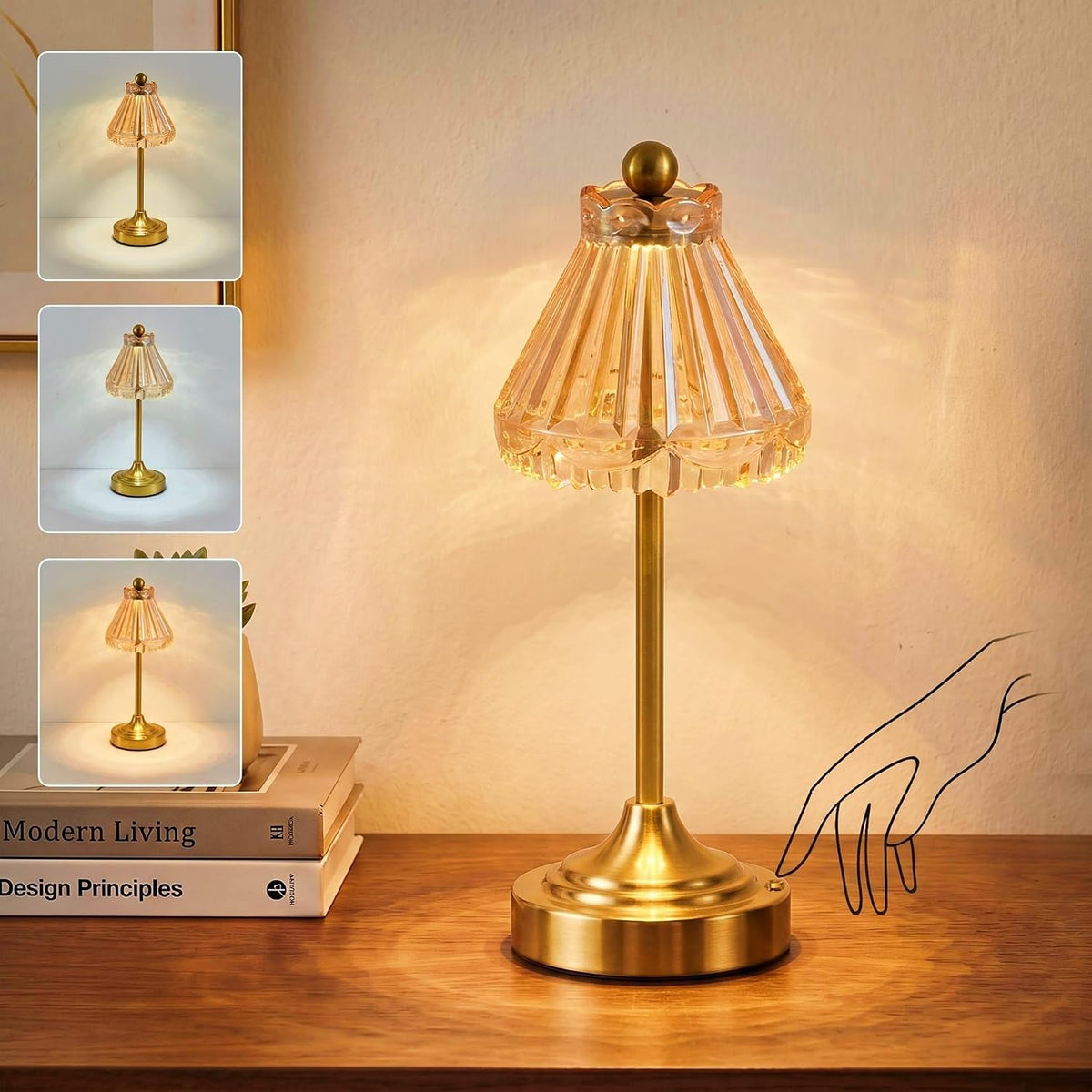 Cordless Small Table Lamp, 5200mAh Rechargeable Glass Lamp