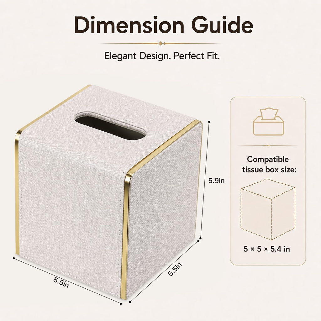 GORESE Linen Look Tissue Box Cover Square, PU Leather Tissue Box Holder
