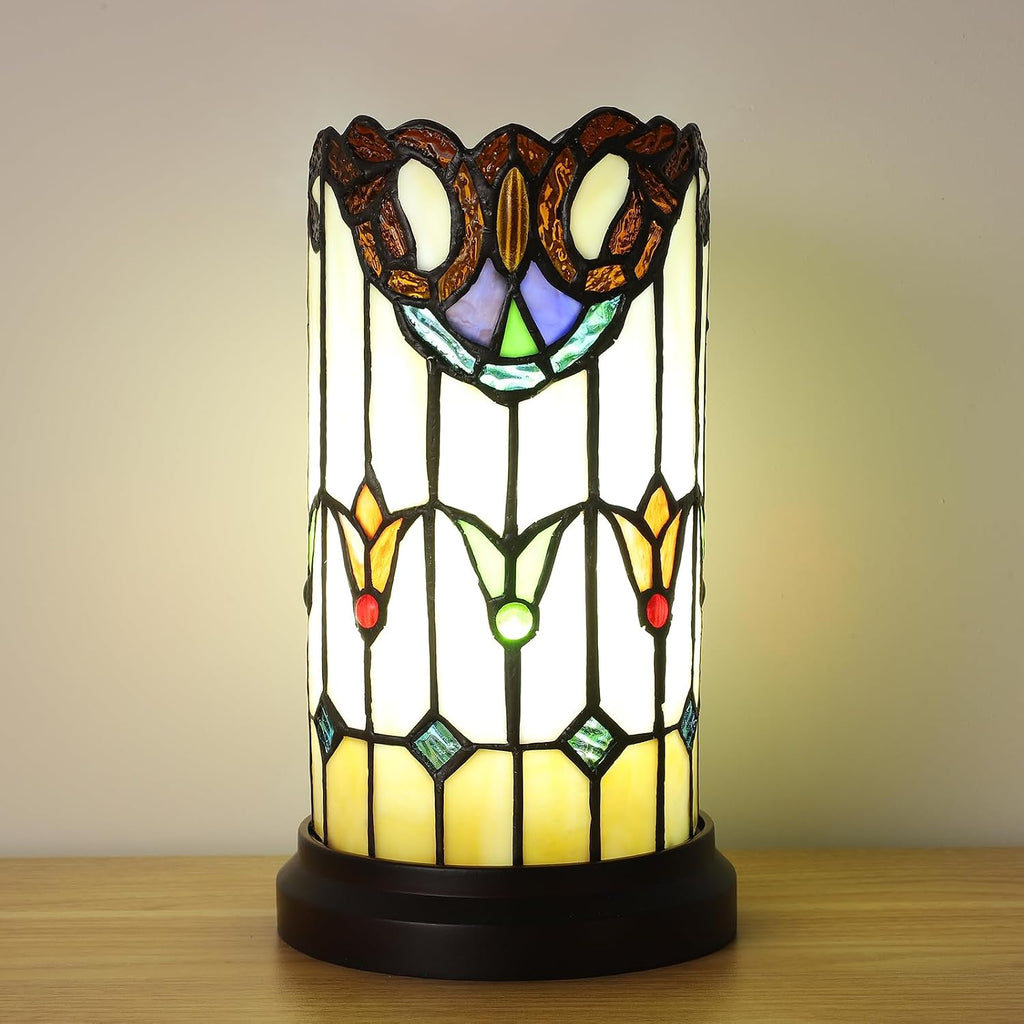 Tiffany Style Table Lamp For Bedroom Blue Dragonfly Stained Glass Nightstand Bedside Night Lamp Party Light Hand-made Art Home Deco Christmas Gifts 2 LED Bulbs (3 Color Temperatures+Flame Bulb)