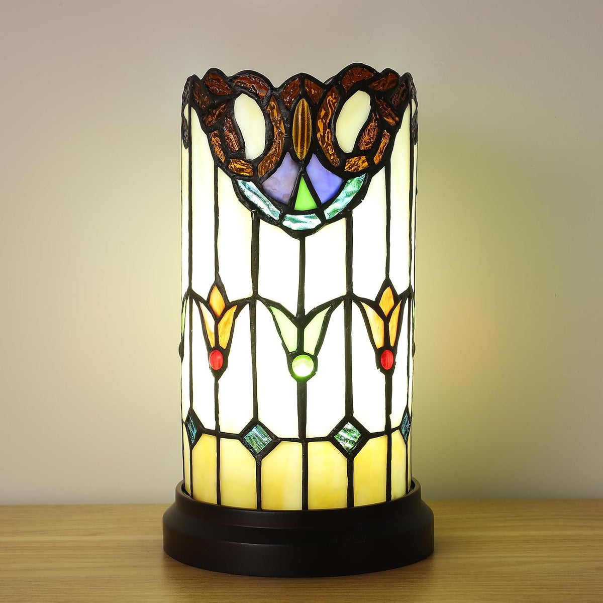 Tiffany Style Table Lamp For Bedroom Blue Dragonfly Stained Glass Nightstand Bedside Night Lamp Party Light Hand-made Art Home Deco Christmas Gifts 2 LED Bulbs (3 Color Temperatures+Flame Bulb)