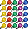 SUNSGNE 25 Pack G40 LED Christmas Replacement Globe Light Bulbs, Colored Christmas Round Lights with E12 Candelabra Base for Outdoor Indoor Decor- Frosted Multicolor- 0.6 Watt