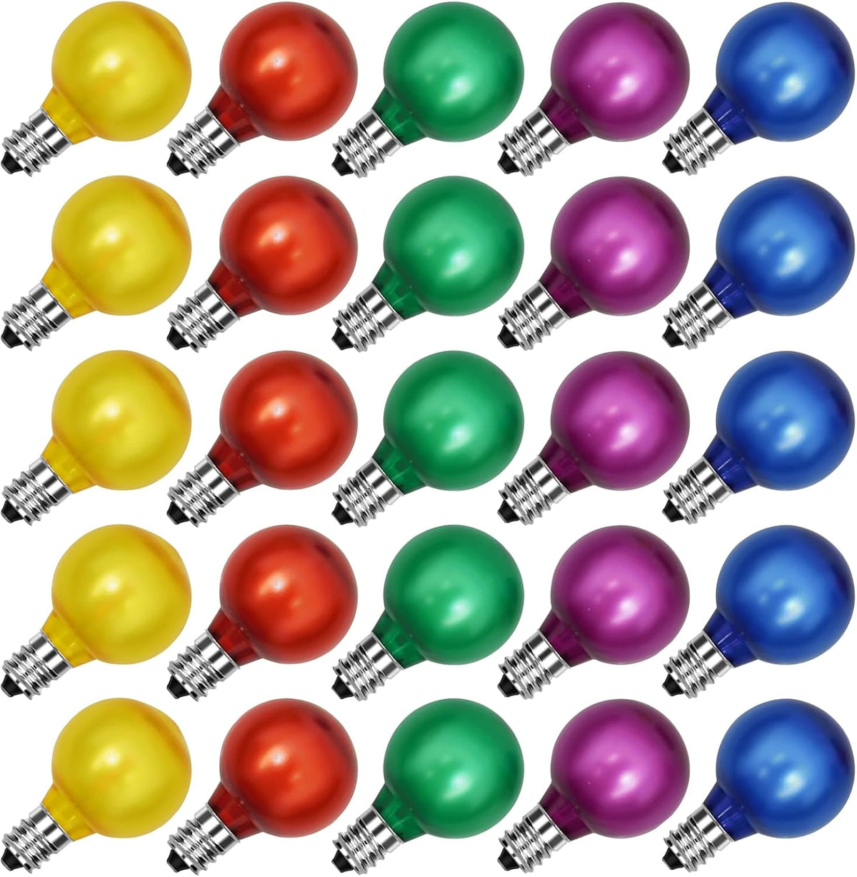 SUNSGNE 25 Pack G40 LED Christmas Replacement Globe Light Bulbs, Colored Christmas Round Lights with E12 Candelabra Base for Outdoor Indoor Decor- Frosted Multicolor- 0.6 Watt