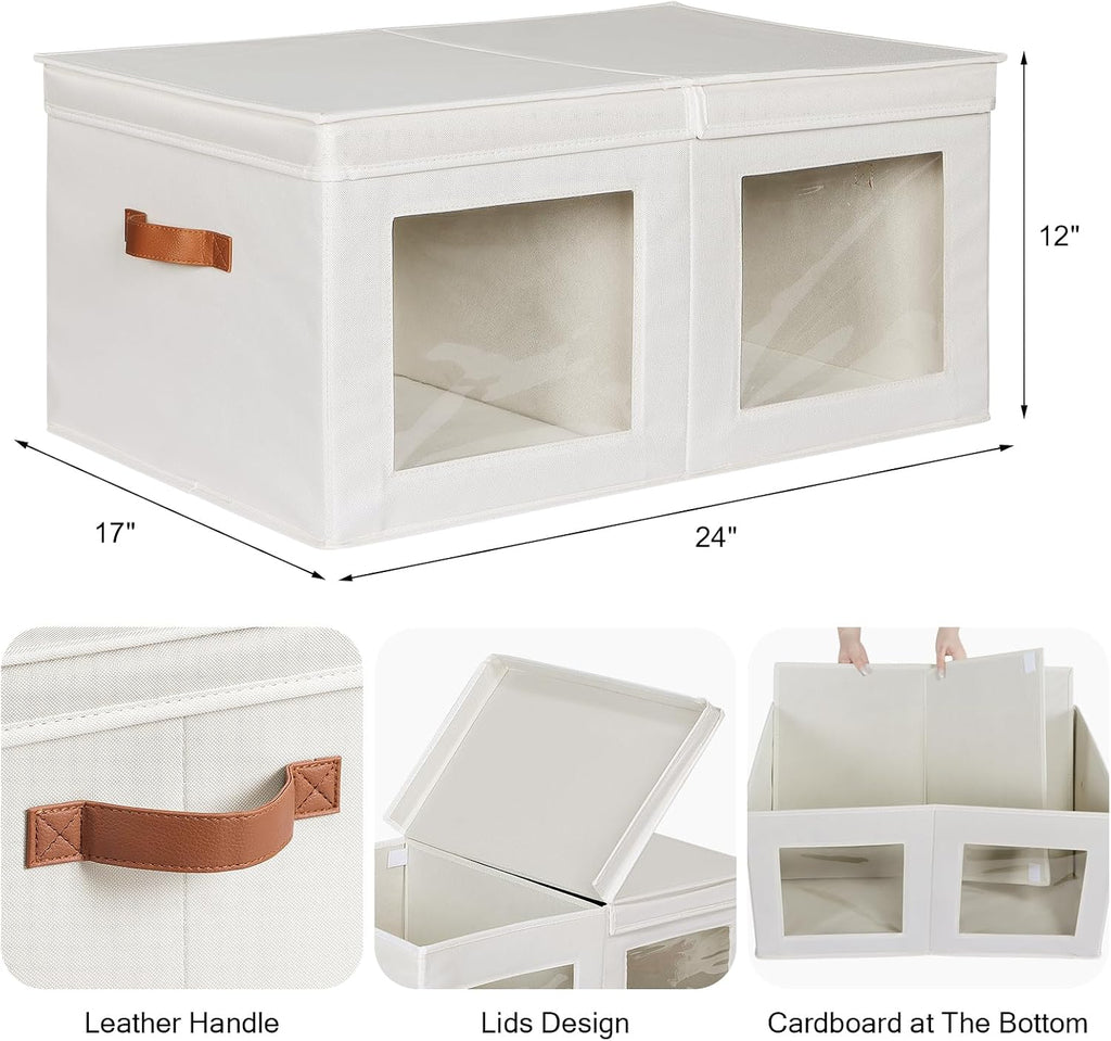 Univivi Large Fabric Storage Bins with Lids for Clothes 2 Pack, Beige