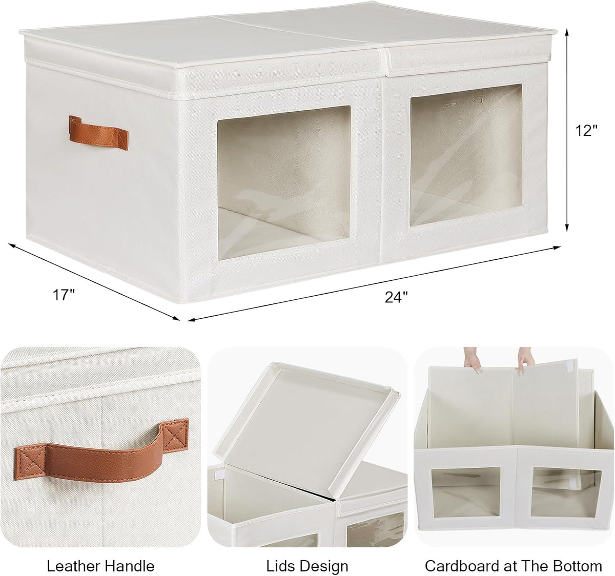 Univivi Large Fabric Storage Bins with Lids for Clothes 2 Pack, Beige