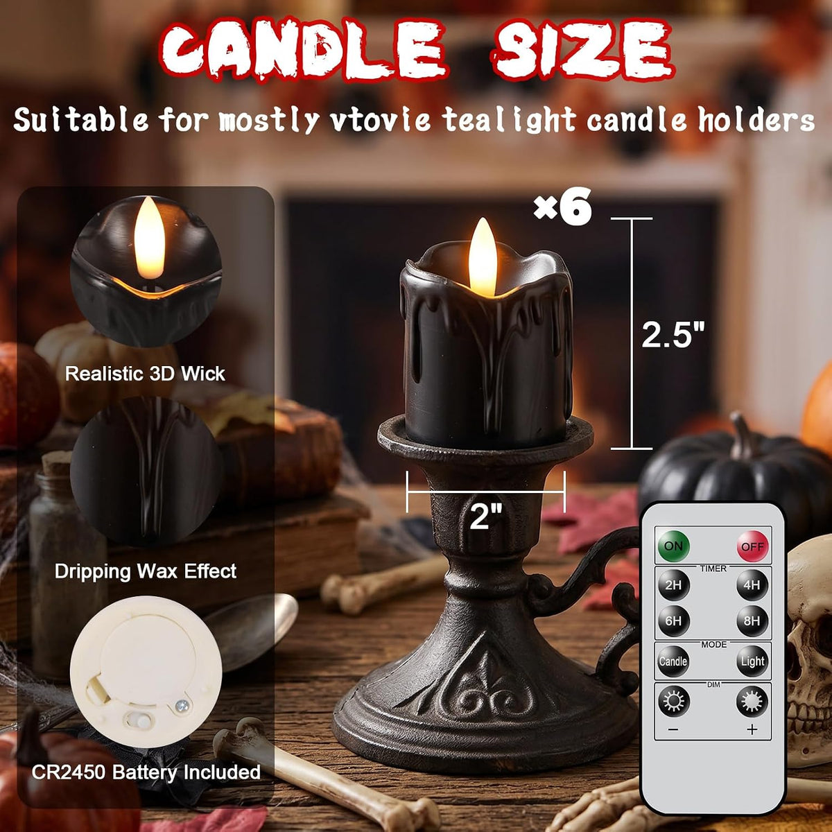 Black Flameless Votive Candles Battery Operated with Remote Timer
