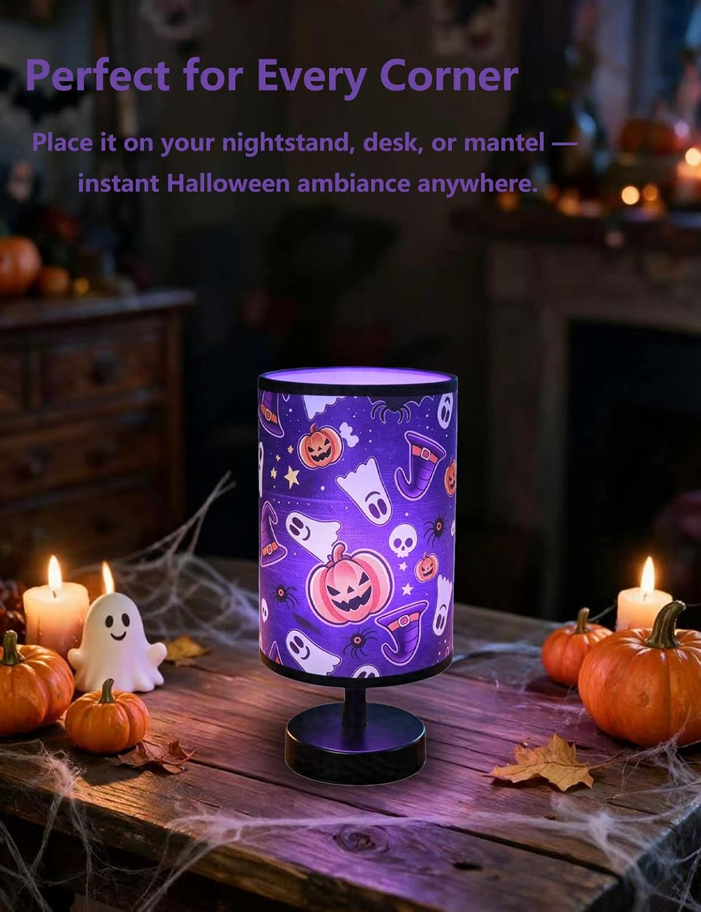 Halloween Pumpkin Witch Table Lamp 3 Color LED US Plug Night Light Decor