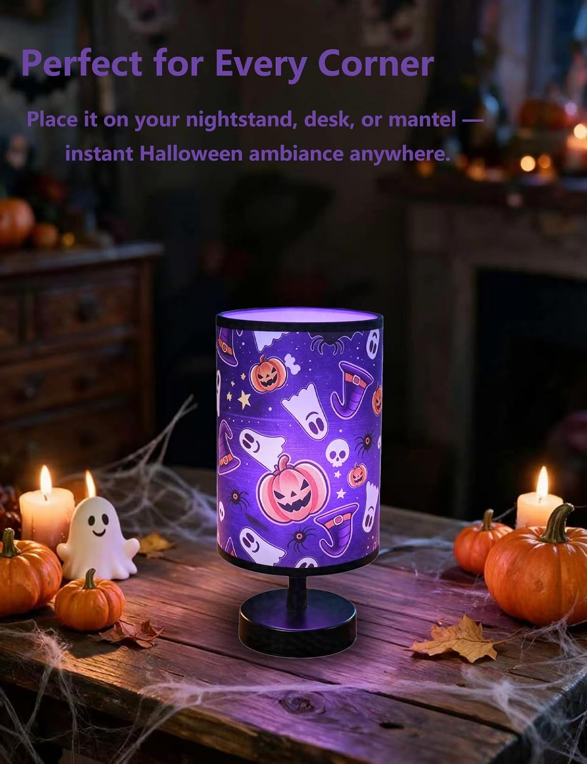 Halloween Pumpkin Witch Table Lamp 3 Color LED US Plug Night Light Decor