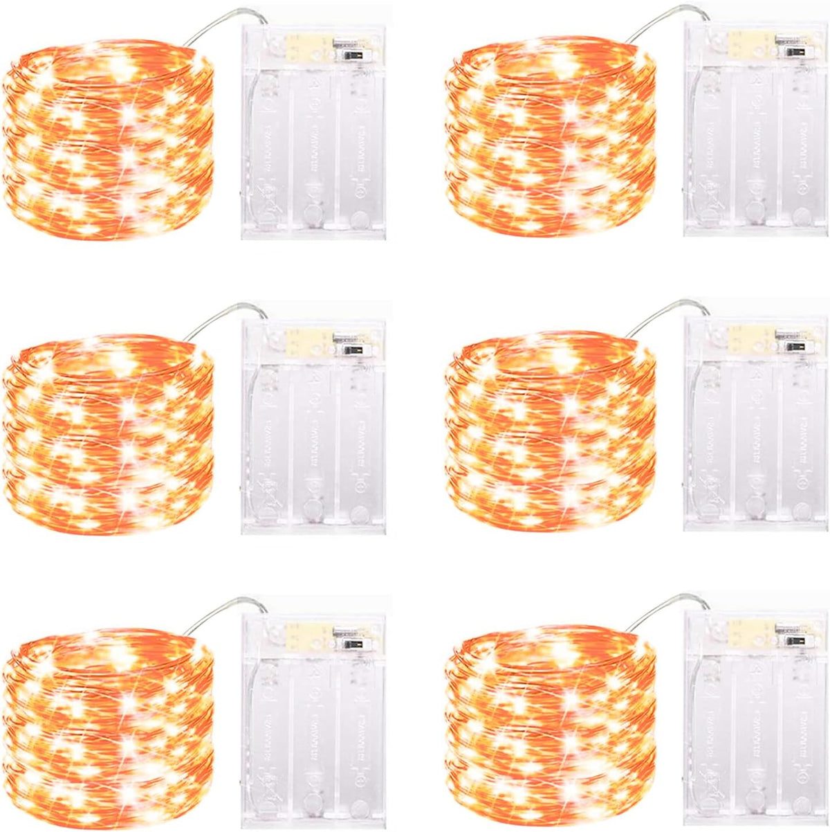 6 Pack LED Fairy Lights Battery Operated with Timer, 13FT 40LED Waterproof Firefly Lights Silver Wire Mini Twinkle String Lights for Wedding Christmas Birthday Party Mason jar Decorations, Orange