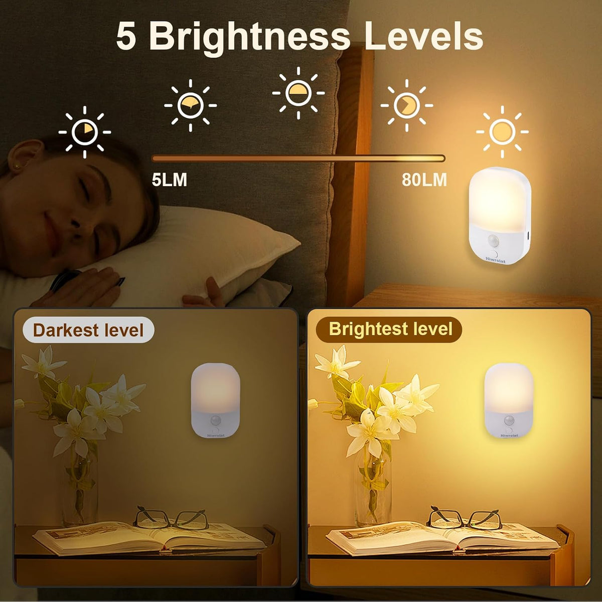 2 Pack Rechargeable Battery Night Light with Motion Sensor for Hallway Bedroom Bathroom Kitchen Living Room Stairs Stick On Anywhere Dimmable LED Nightlights