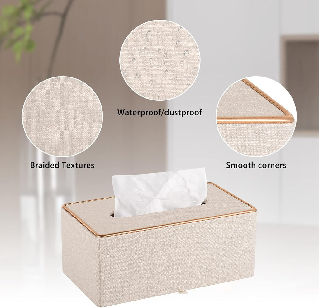 Fashion Leather Tissue Box Holder,Rectangular Tissue Box Cover for Bathroom Dresser Night Stand,Napkin Box Drawer Paper Dispenser,Home Office car Tissue Holder with Magnetic Bottom (Beige)