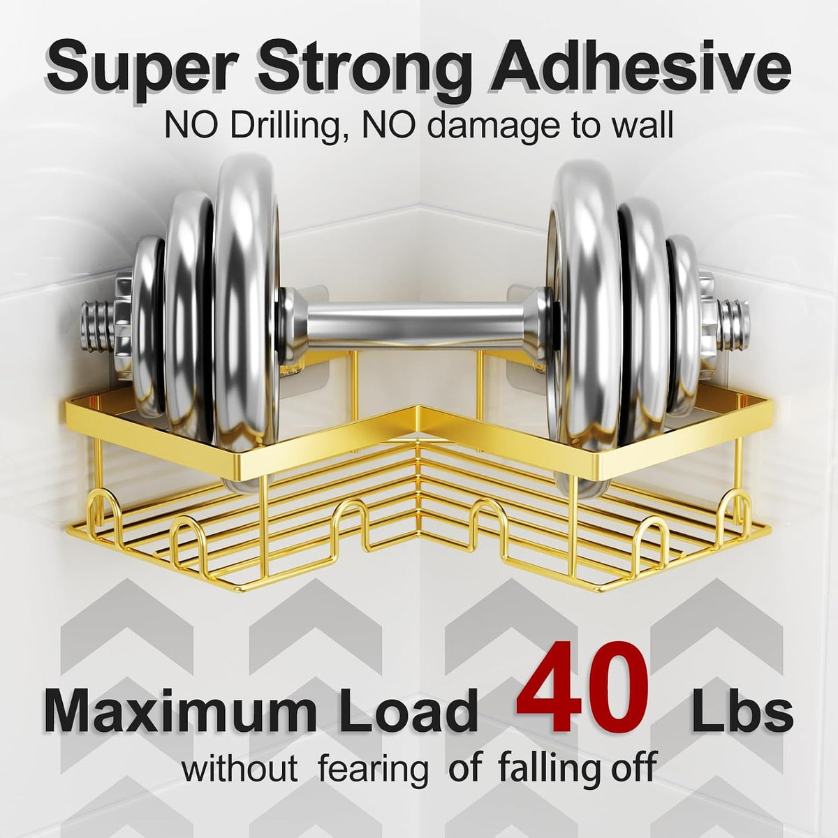 Liuoud Corner Shower Caddy, 5 Pack Adhesive Stainless Steel Organizer, Gold