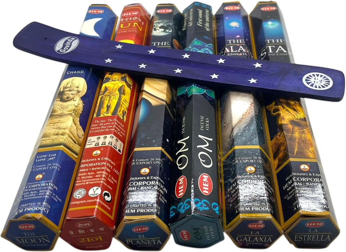 Hem Incense Sticks Variety Pack #-120 Insence-Sticks (6 Incents x 20 Insense) + Incense Stick Holder Bundle with 6 Themed Fragrances (Universe)