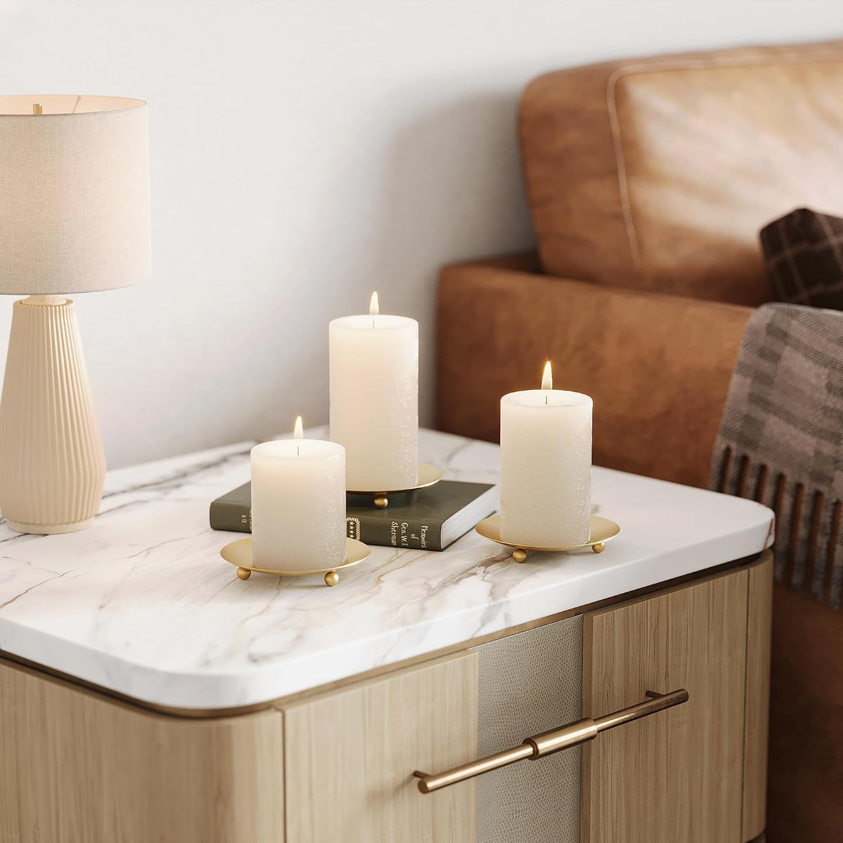 Apsways 6 Pcs Gold Pillar Candle Holders for Dinner Party, Wedding