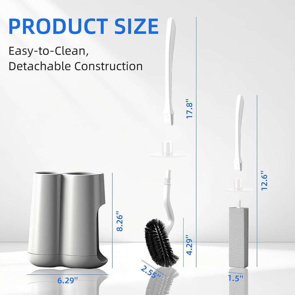 Toilet Brush and Holder Set with Pumice Stone, Toilet Bowl Brush Combo