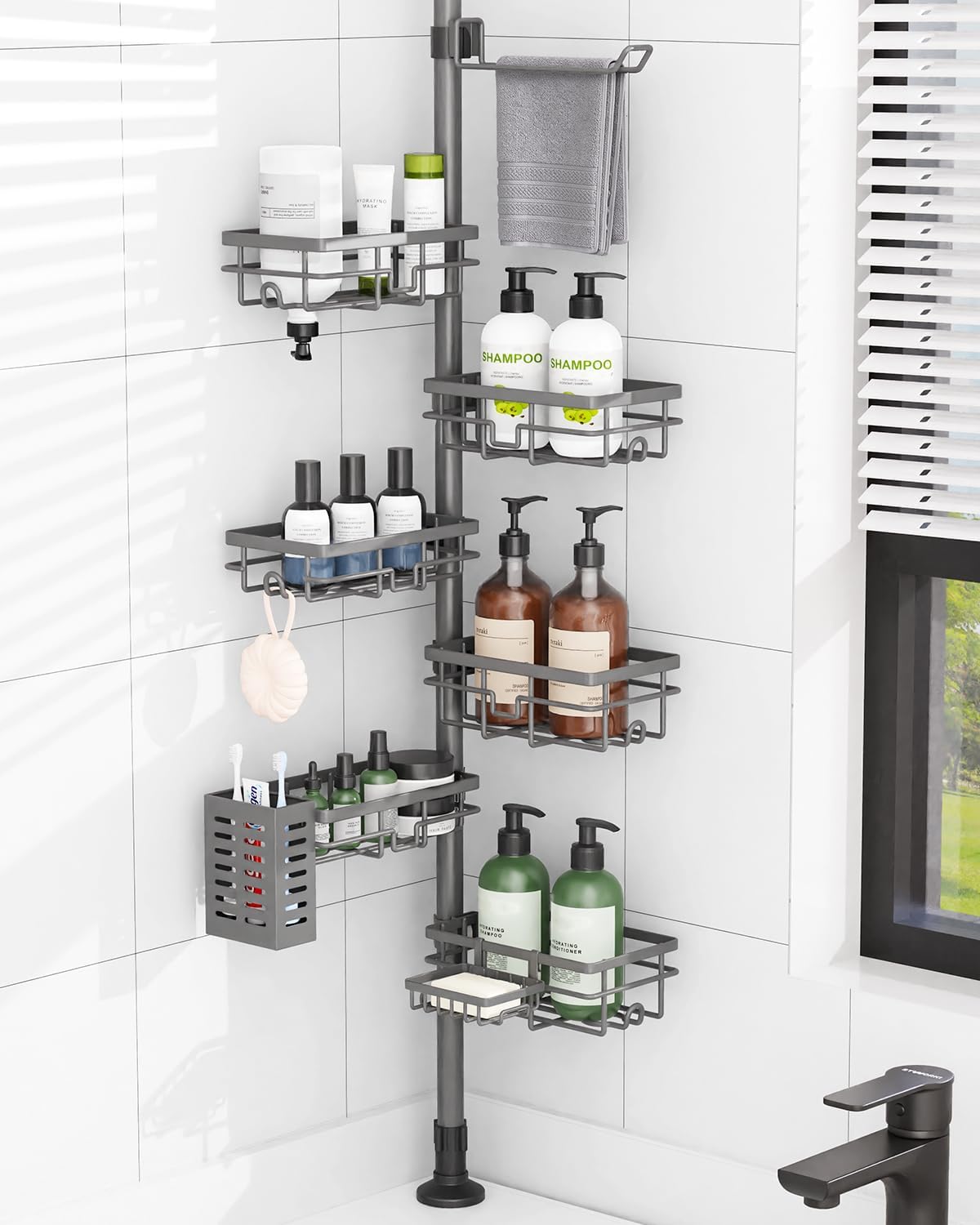 Corner Shower Caddy Tension Pole,Bathroom Shelf for Inside Shower Organizer