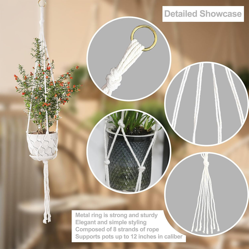 3 Pack Macrame Plant Hanger Indoor, 35 41 47 Inch Handmade Boho Hanging Planter Basket with Screw Hooks S-Hooks and Extension Rope for Indoor Plants Home Decor (POTS NOT Included) (White)