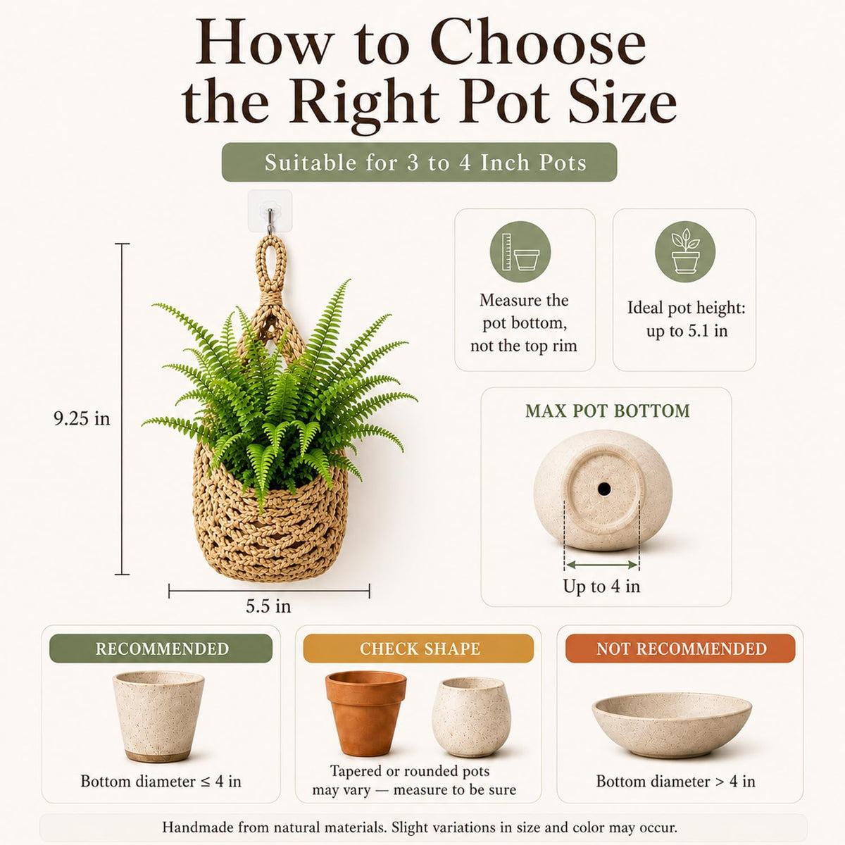 Wall Hanging Planters 4 Pack with 4PCS Strong Hooks, Macrame Plant Hanger