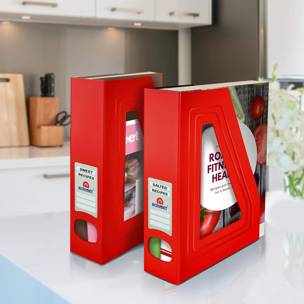 Acrimet Magazine File Holder, Vertical Desk Organizer, Red, 2 Pack