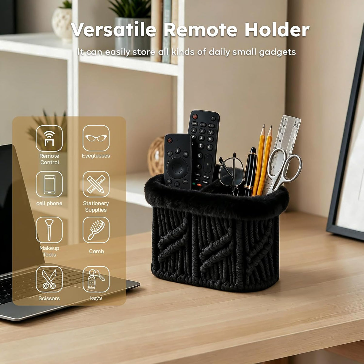 Remote Control Holder, 2 Slots Plush Lined TV Remoter Holder Caddy