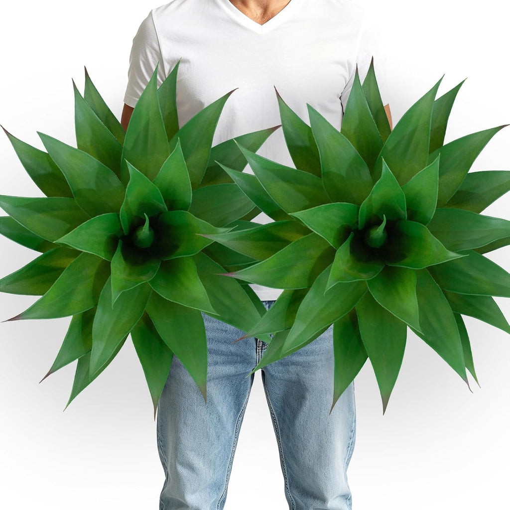 2 Pack Artificial Agave Plants 28 Inch Large Size Faux Succulent Stems Outdoor Decorating Realistic UV Resistant Tropical Plant Plantas Artificiales Decorativas Grandes - 29 Leaves, Dark Green