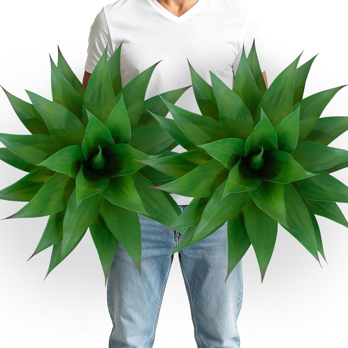 2 Pack Artificial Agave Plants 28 Inch Large Size Faux Succulent Stems Outdoor Decorating Realistic UV Resistant Tropical Plant Plantas Artificiales Decorativas Grandes - 29 Leaves, Dark Green