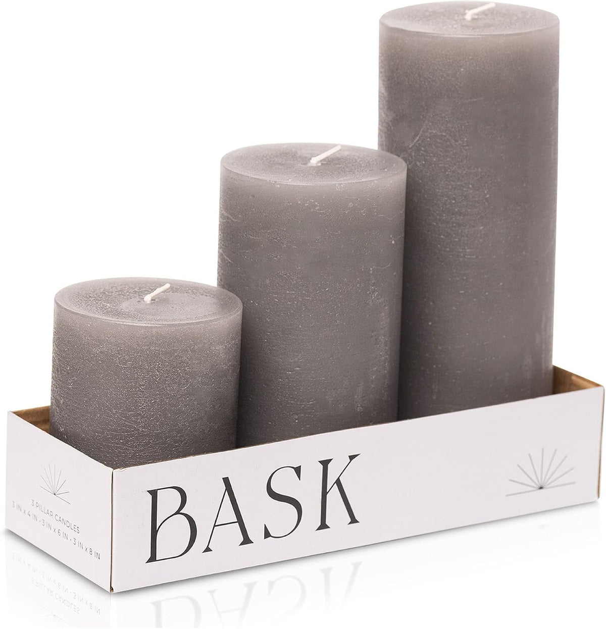 BASK Mottled Unscented Cool Grey Pillar Candles Set of 3 - Dripless Large Smokeless Pillar Candles for All Occasions