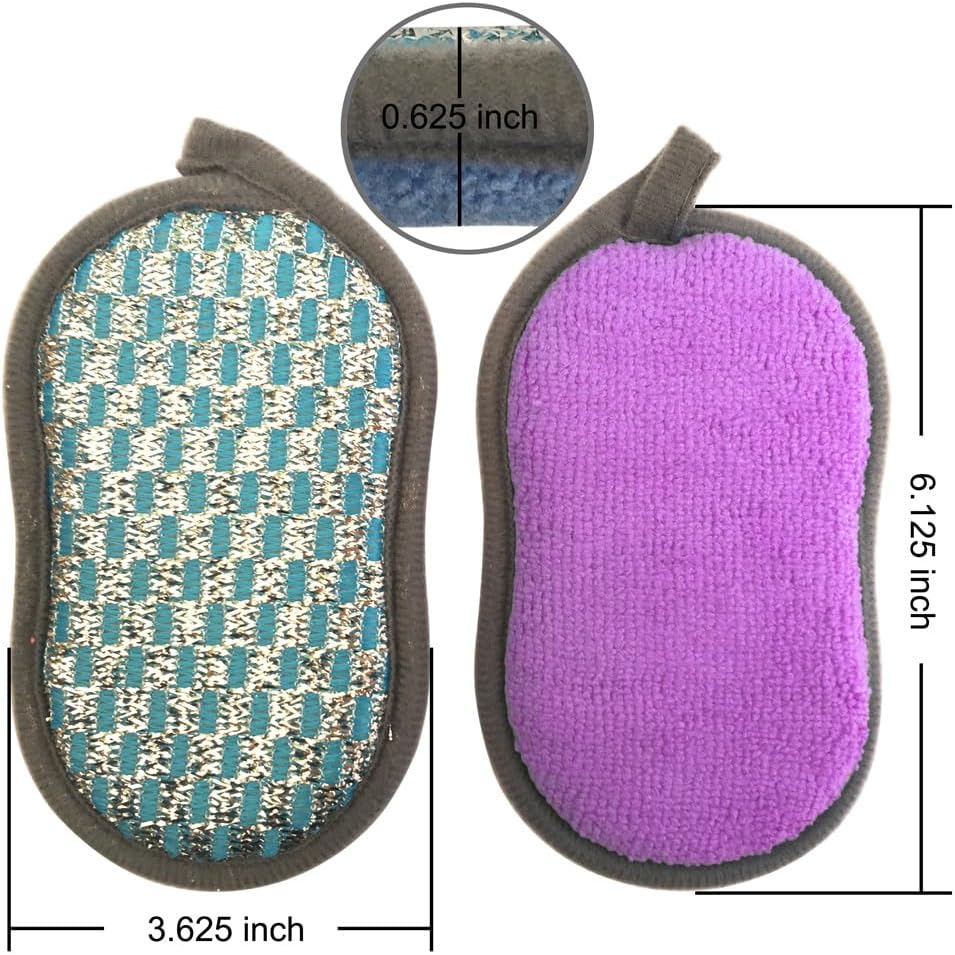Multi-Purpose Scrub Sponges for Kitchen Scrub-it-Non-Scratch Double-Side Double-Effect Microfiber Sponge Along with Heavy Duty Scouring Power-Effortless Cleaning of Dishes Pots Pans Pack of 6 (Purple)
