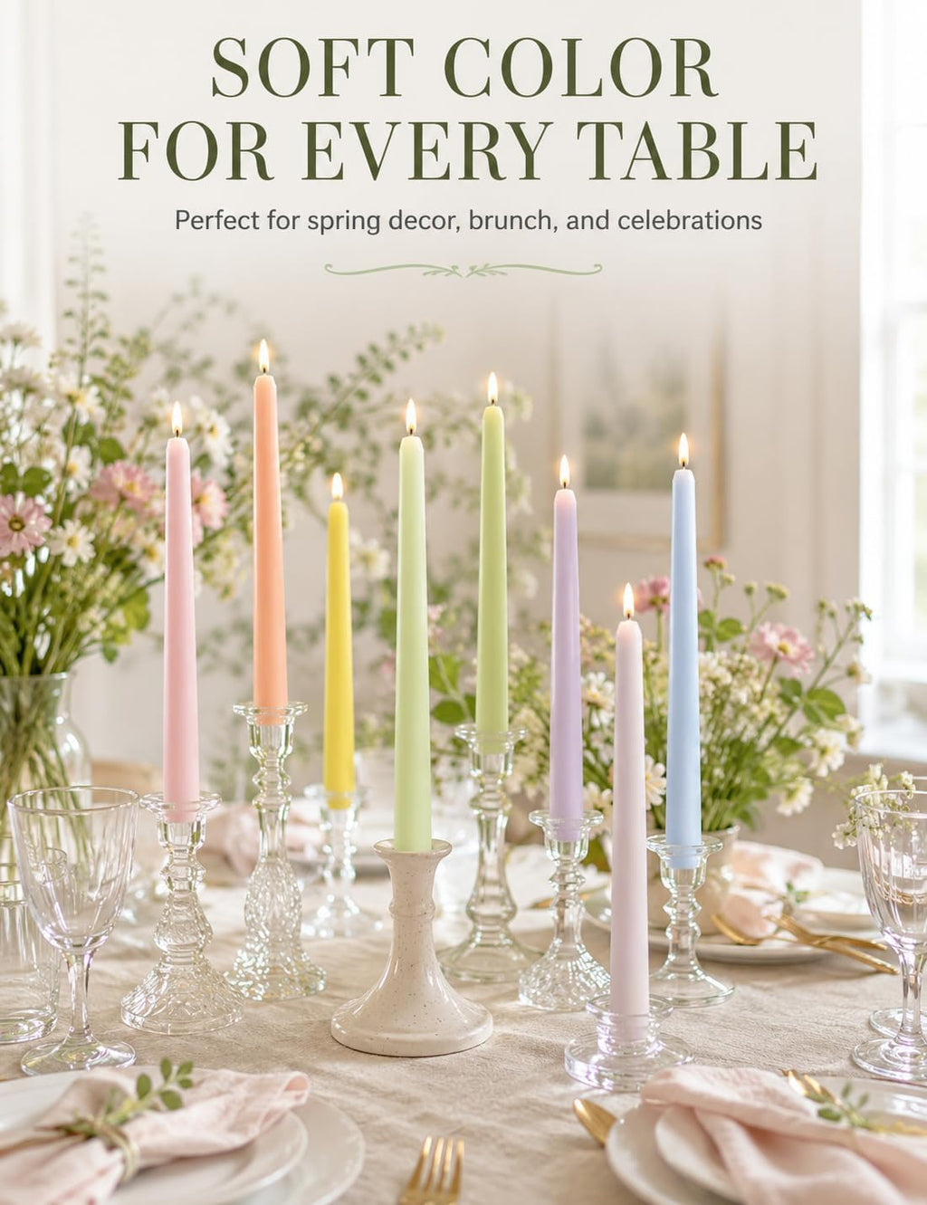 Pastel Unscented Taper Candles for Spring Easter Home Table Decor