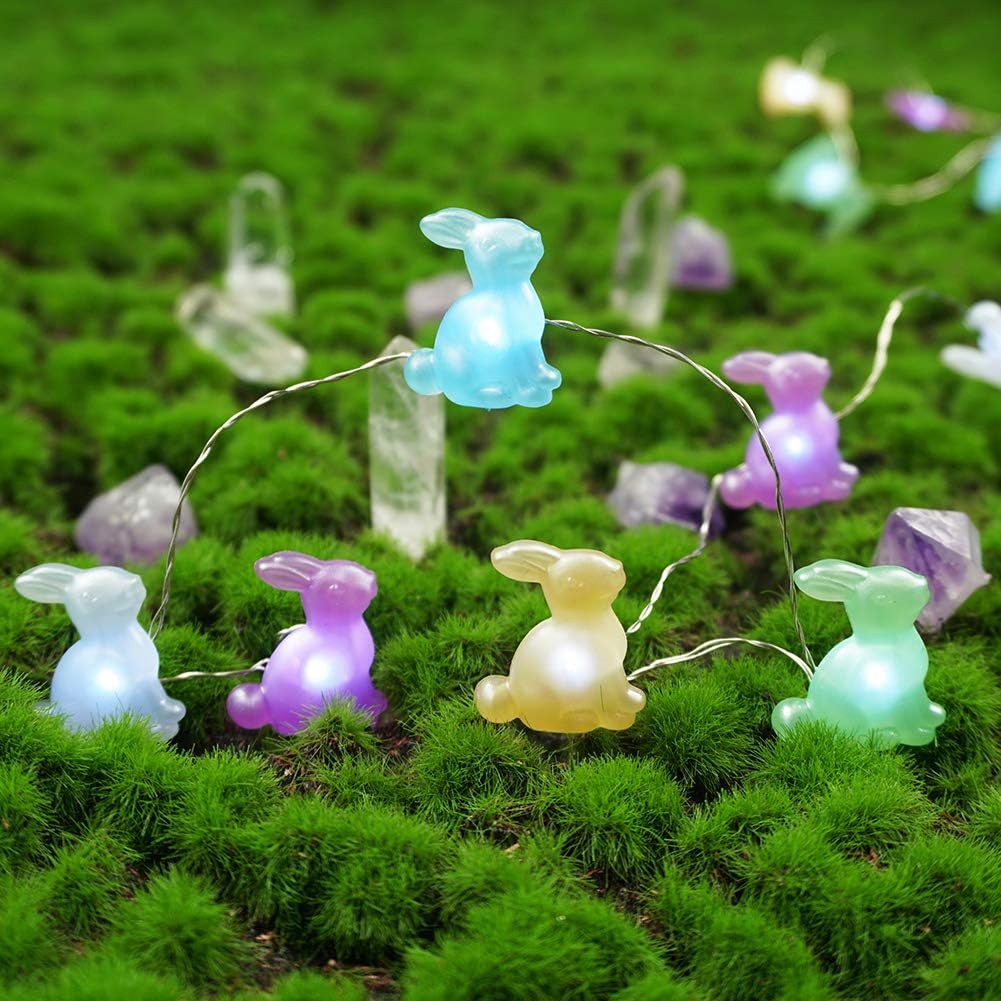 BOHON Easter Decoration Bunny String Lights Battery Operated with Remote