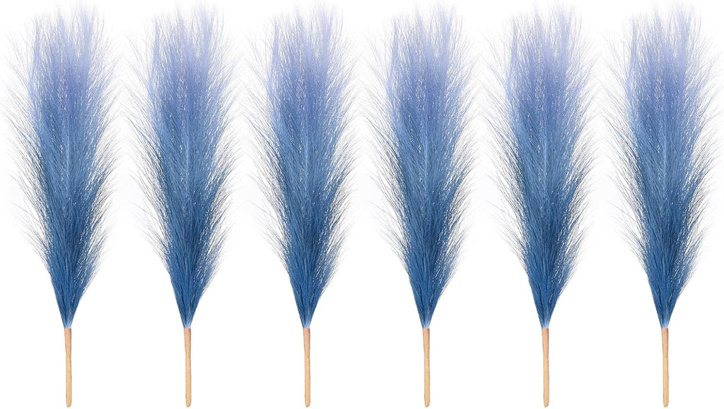 PATIKIL 17 Inch Faux Pampas Grass, 6 Pcs Boho Decor for Home Decoration Artificial Tall Fluffy Stems for Wedding Flower Party Vase Arrangement Centerpieces, Gradient Dark Blue