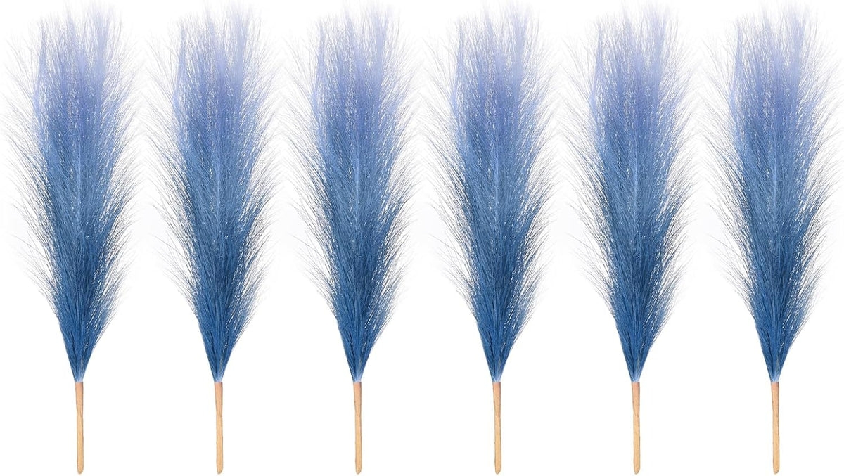 PATIKIL 17 Inch Faux Pampas Grass, 6 Pcs Boho Decor for Home Decoration Artificial Tall Fluffy Stems for Wedding Flower Party Vase Arrangement Centerpieces, Gradient Dark Blue