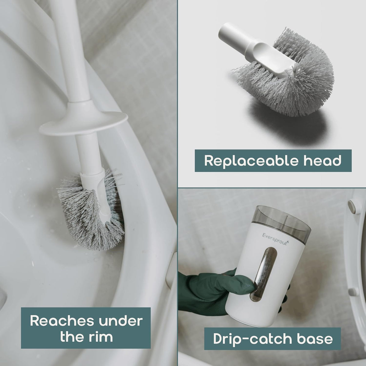 Eversprout Tidy Toilet Bowl Brush and Holder Set, Wall Mount, Under Rim