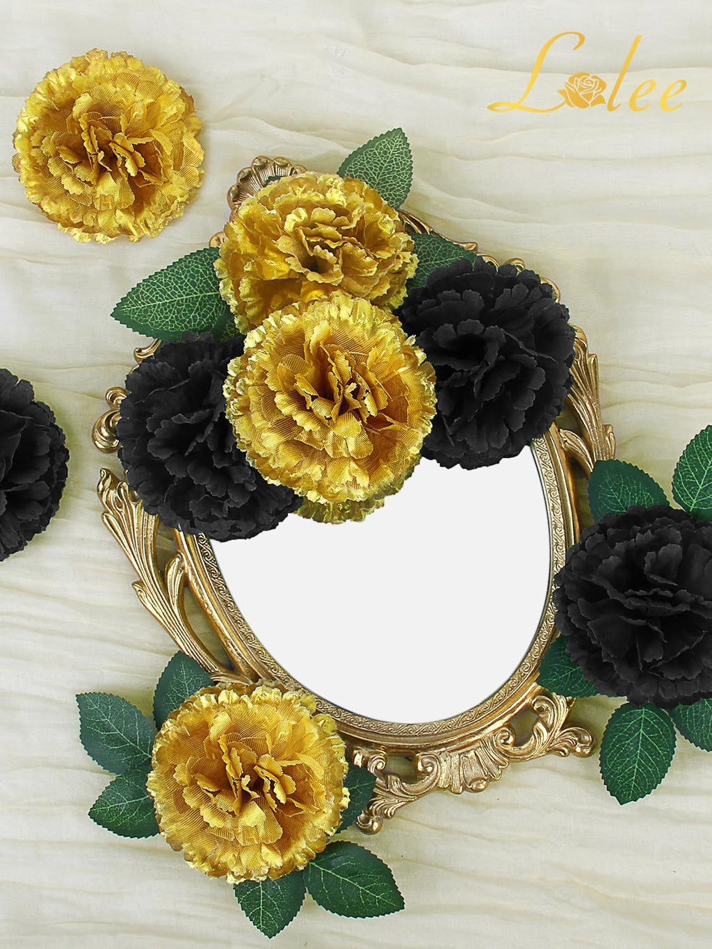 LELEE 108pcs Carnation Artificial Flowers Bulk, 3.5" Black Gold Carnations