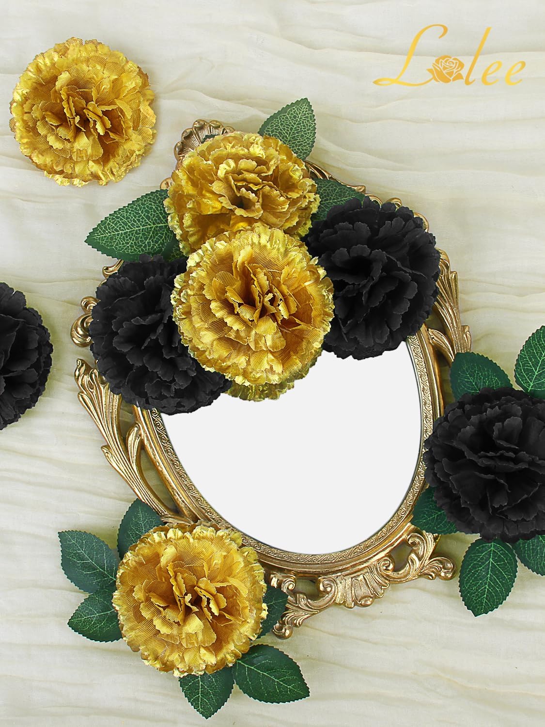 LELEE 108pcs Carnation Artificial Flowers Bulk, 3.5" Black Gold Carnations