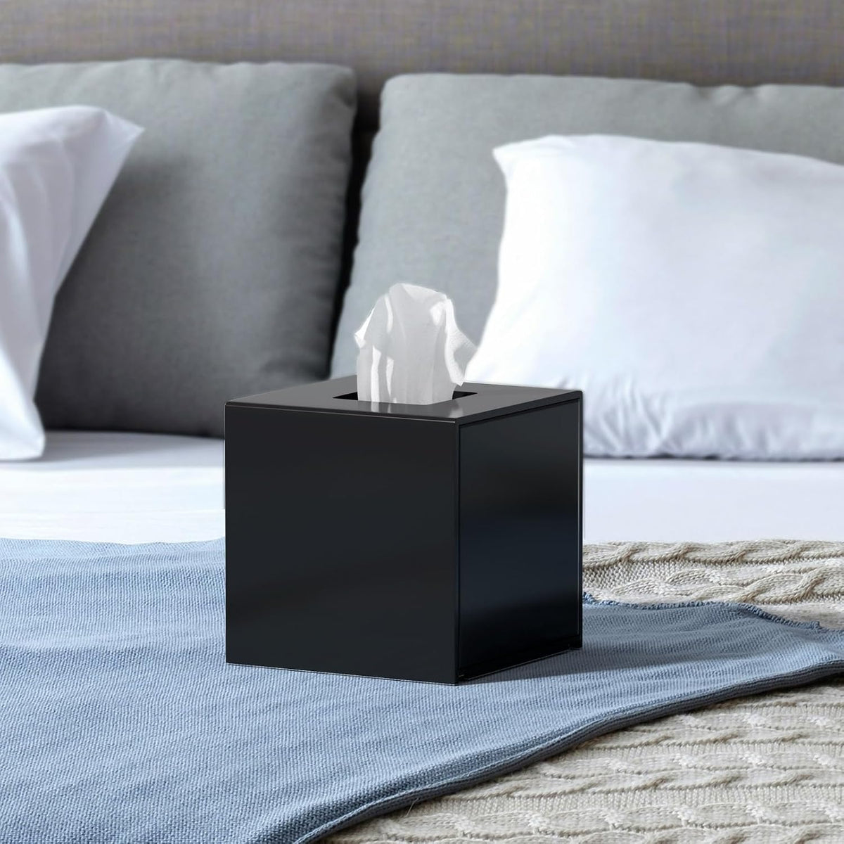 FEMELI Acrylic Square Tissue Boxs Covers Matte Black for Bathroom