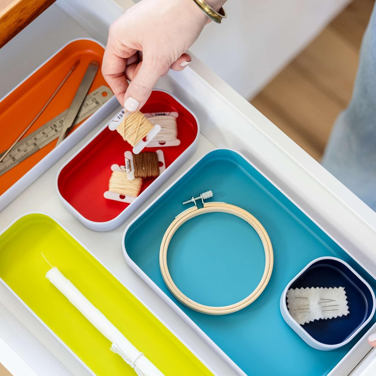Three by Three Seattle Metal Drawer Organizer Tray Set, 5-Pc, 1" (Assorted)
