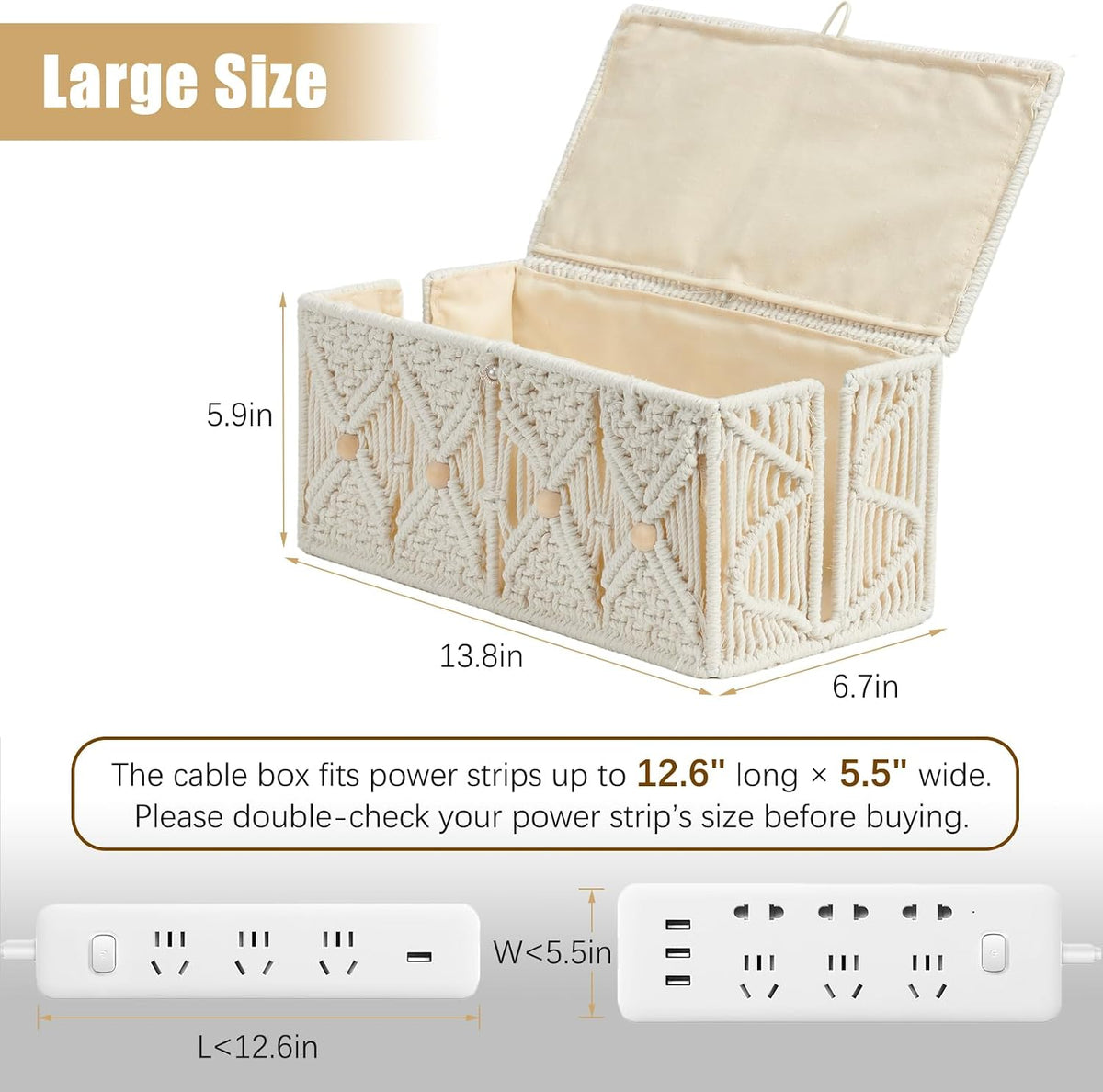 Cable Management Box Handmade Macrame Cord Storage Organizer