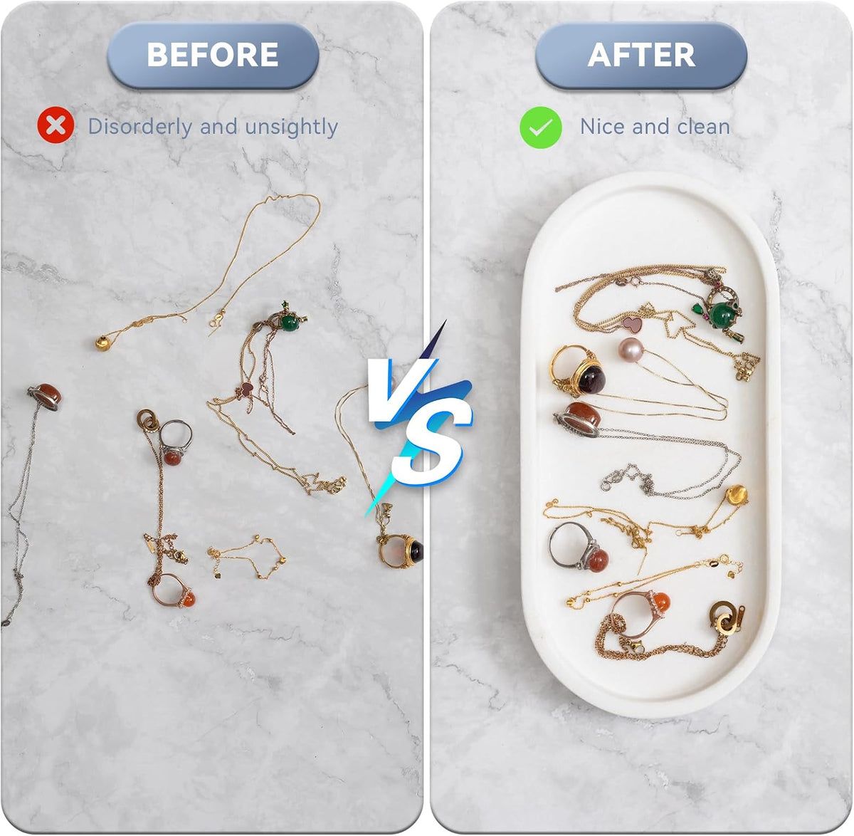 CHISELED ST DF SK Natural White Marble—10x5-inch Marble Tray for Bathrooms and Vanities, Ideal for Soap Bottles, Perfume, Aromatherapy, and Jewelry Accessories