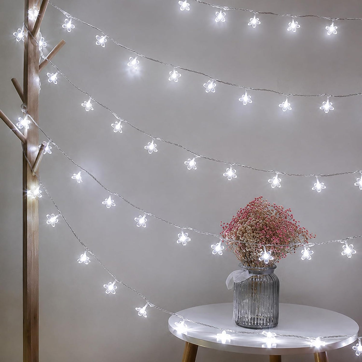 33ft 100 LED Plug in White Cherry Blossom Christmas Flower String Lights