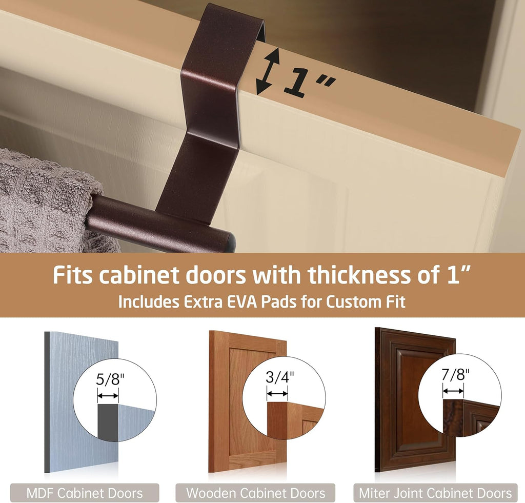 KES Over The Cabinet Towel Holder Fit 1" Thick, Kitchen Towel Holder, Brown